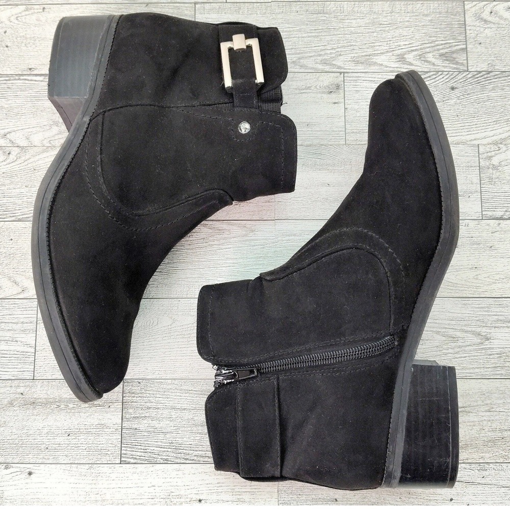 Toetos Ankle Boot Chunky Heel Black Faux Suede Size 8 Goth Minimalist Classic